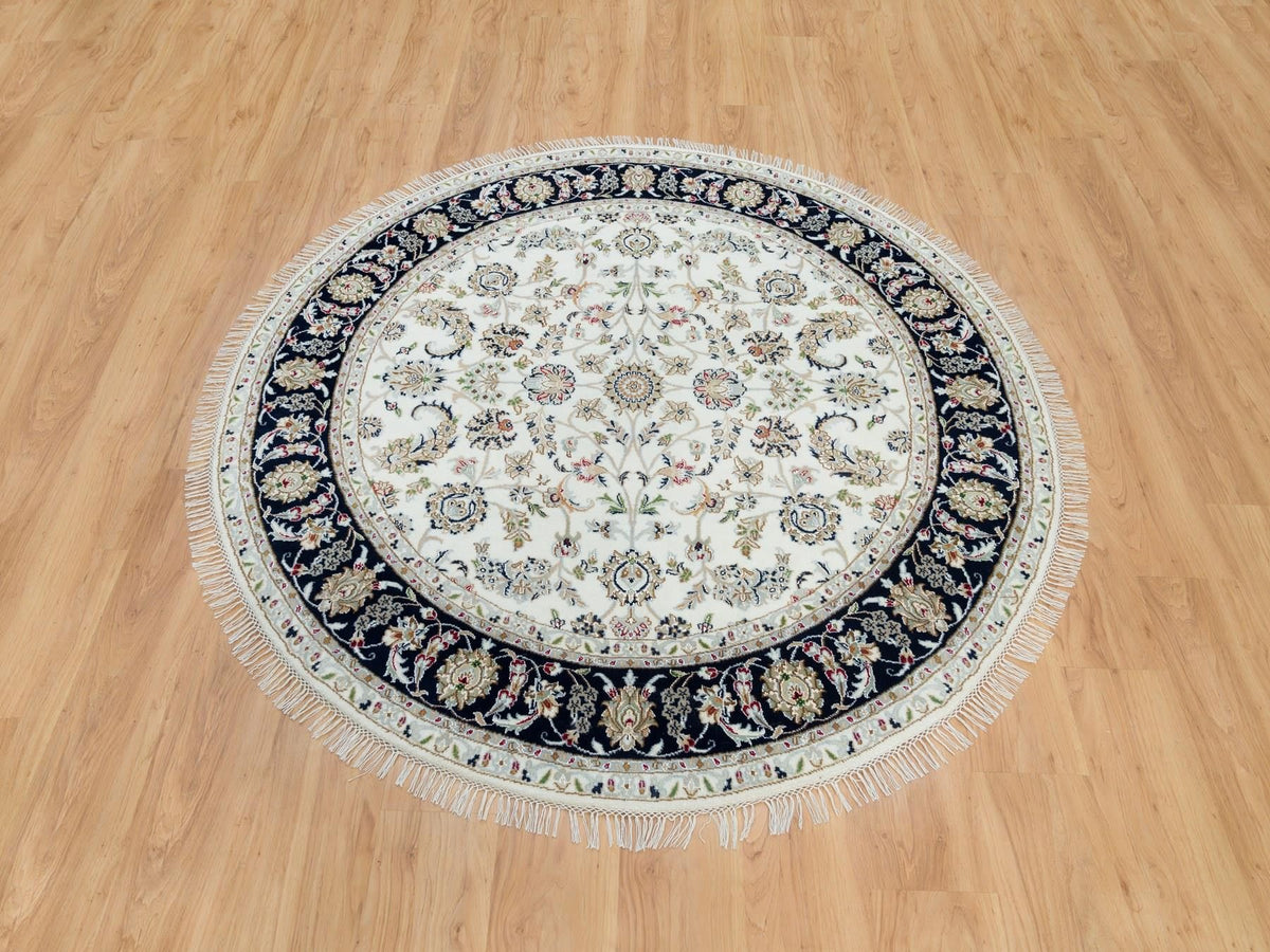 Nain Fine Oriental hand-knotted wool rug in Ivory & Blue, 6' x 6' — SKU O090068 (view 2)