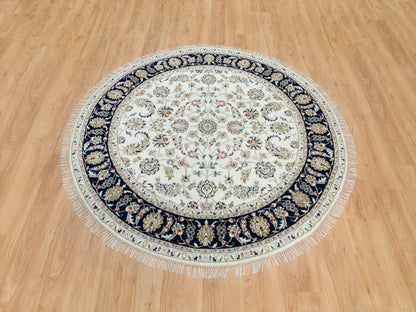 Nain Fine Oriental hand-knotted wool rug in Ivory & Blue, 6' x 6' — SKU O090068 (view 2)