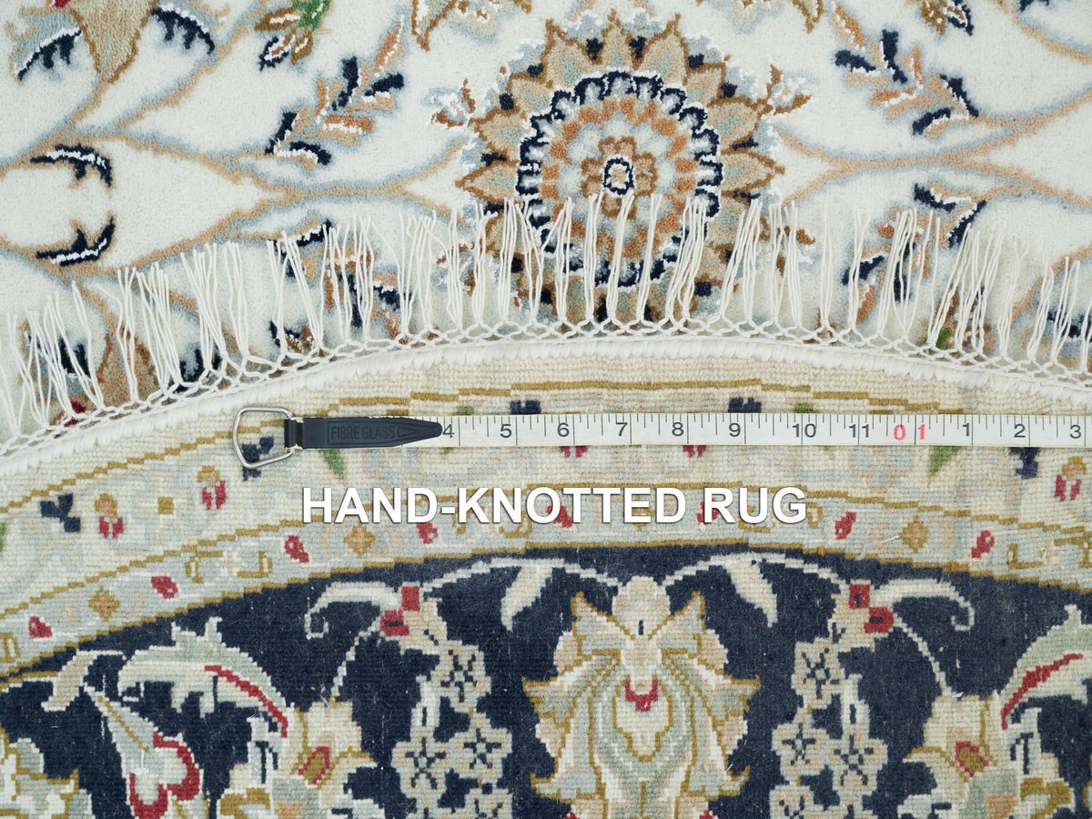 Nain Fine Oriental hand-knotted wool rug in Ivory & Blue, 6' x 6' — SKU O090068 (view 8)