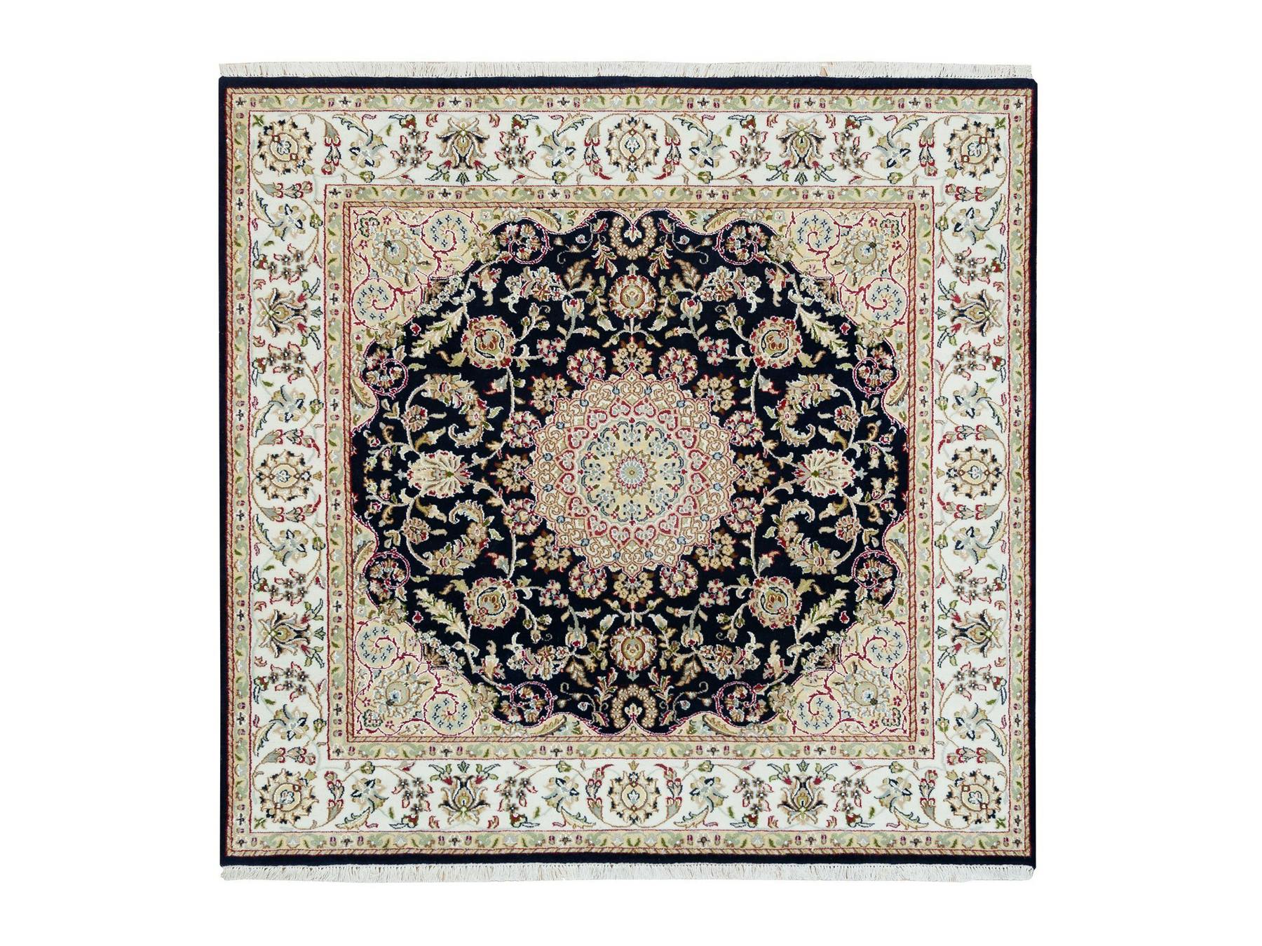 Nain Fine Oriental hand-knotted wool rug in Blue & Ivory, 6' x 6'3" — SKU O090069