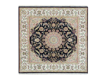 Blue 6'3" x 6'0" Fine Oriental Hand knotted Wool Rug - Sku: O090069