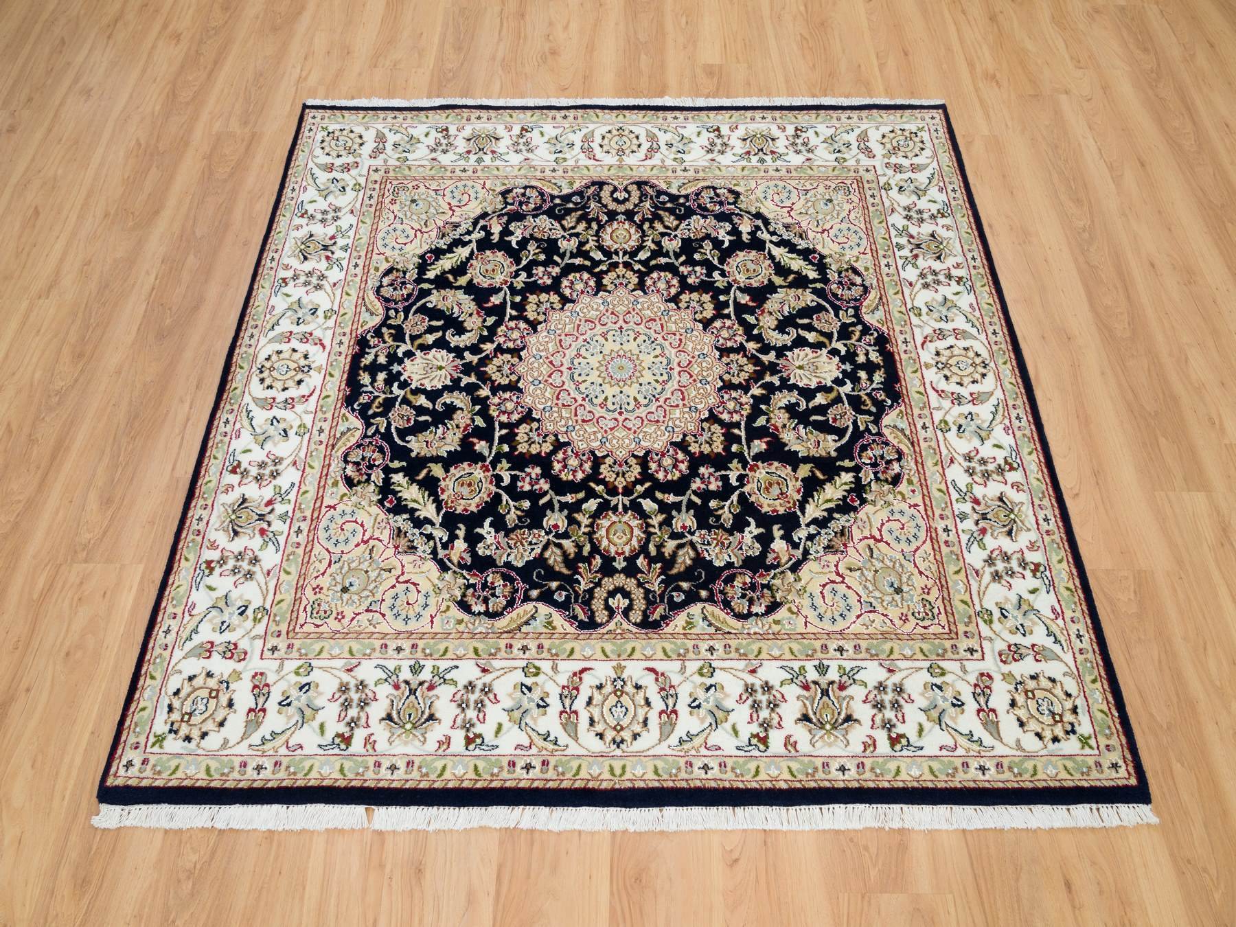 Nain Fine Oriental hand-knotted wool rug in Blue & Ivory, 6' x 6'3" — SKU O090069 (view 2)