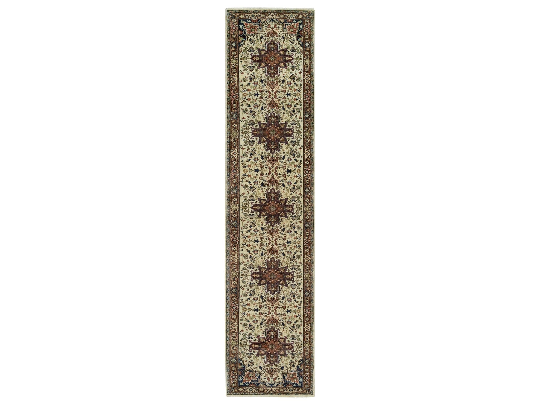Heriz Heriz hand-knotted wool runner in Beige & Dark Brown, 2'8" x 12'3" — SKU O090084