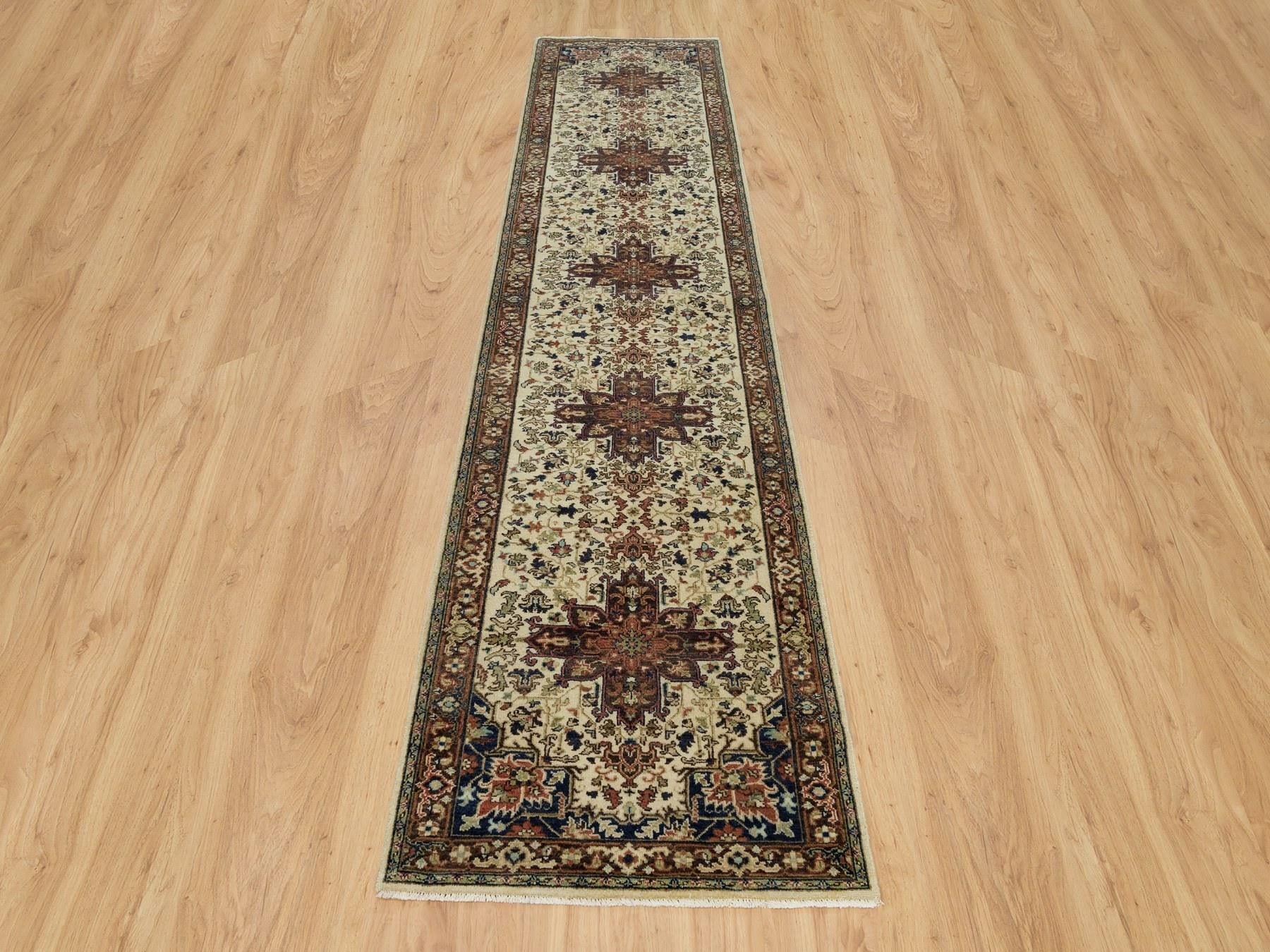 Heriz Heriz hand-knotted wool runner in Beige & Dark Brown, 2'8" x 12'3" — SKU O090084 (view 2)