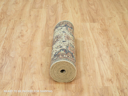 Beige 2'8" x 12'3" Heriz Hand knotted Wool Rug - Sku: O090084