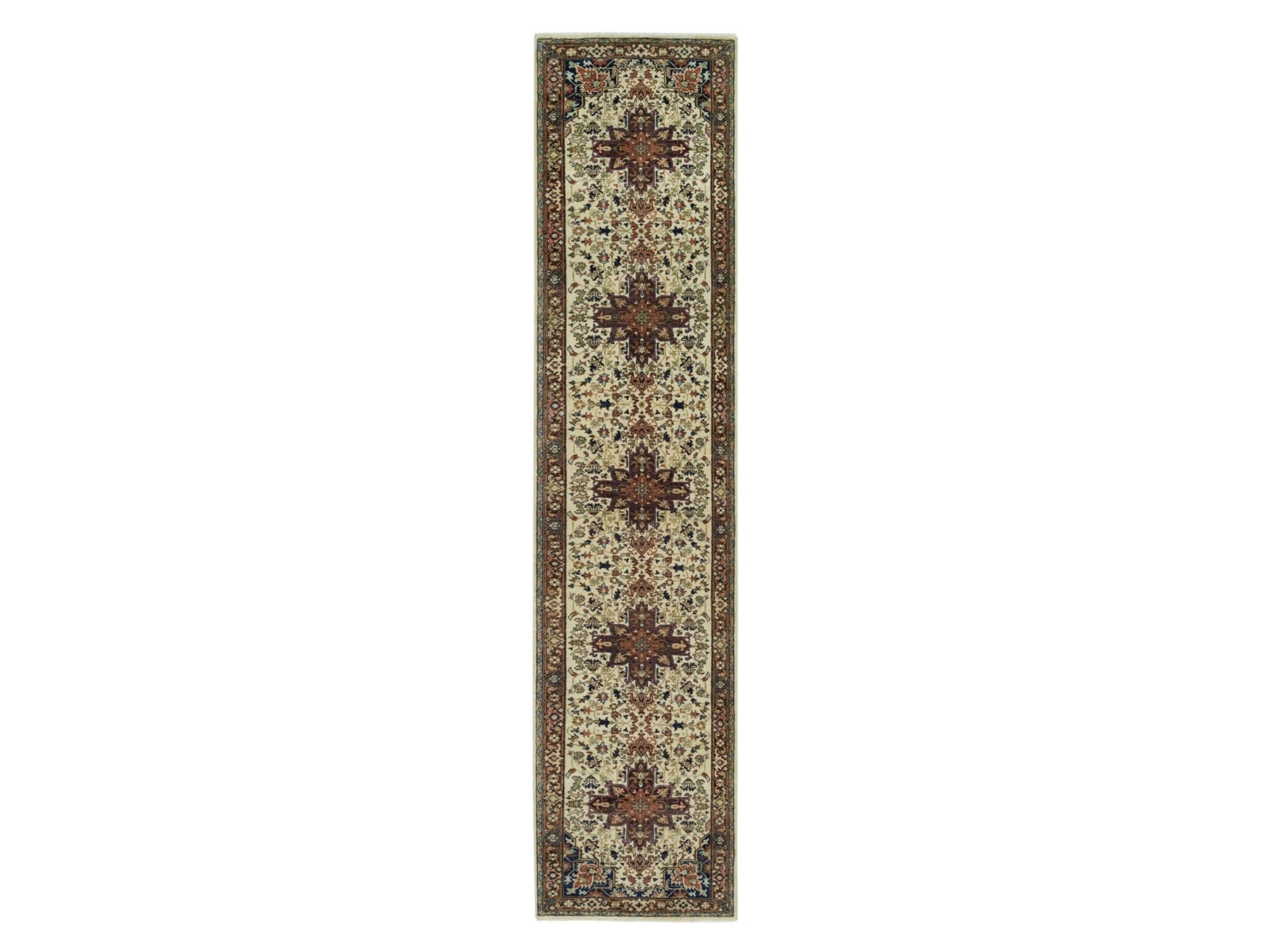 Heriz Heriz hand-knotted wool runner in Beige & Dark Brown, 2'8" x 12'3" — SKU O090086