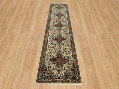 Beige 2'8" x 12'3" Heriz Hand knotted Wool Rug - Sku: O090086