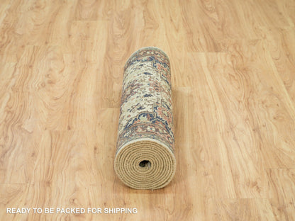 Beige 2'8" x 12'3" Heriz Hand knotted Wool Rug - Sku: O090086