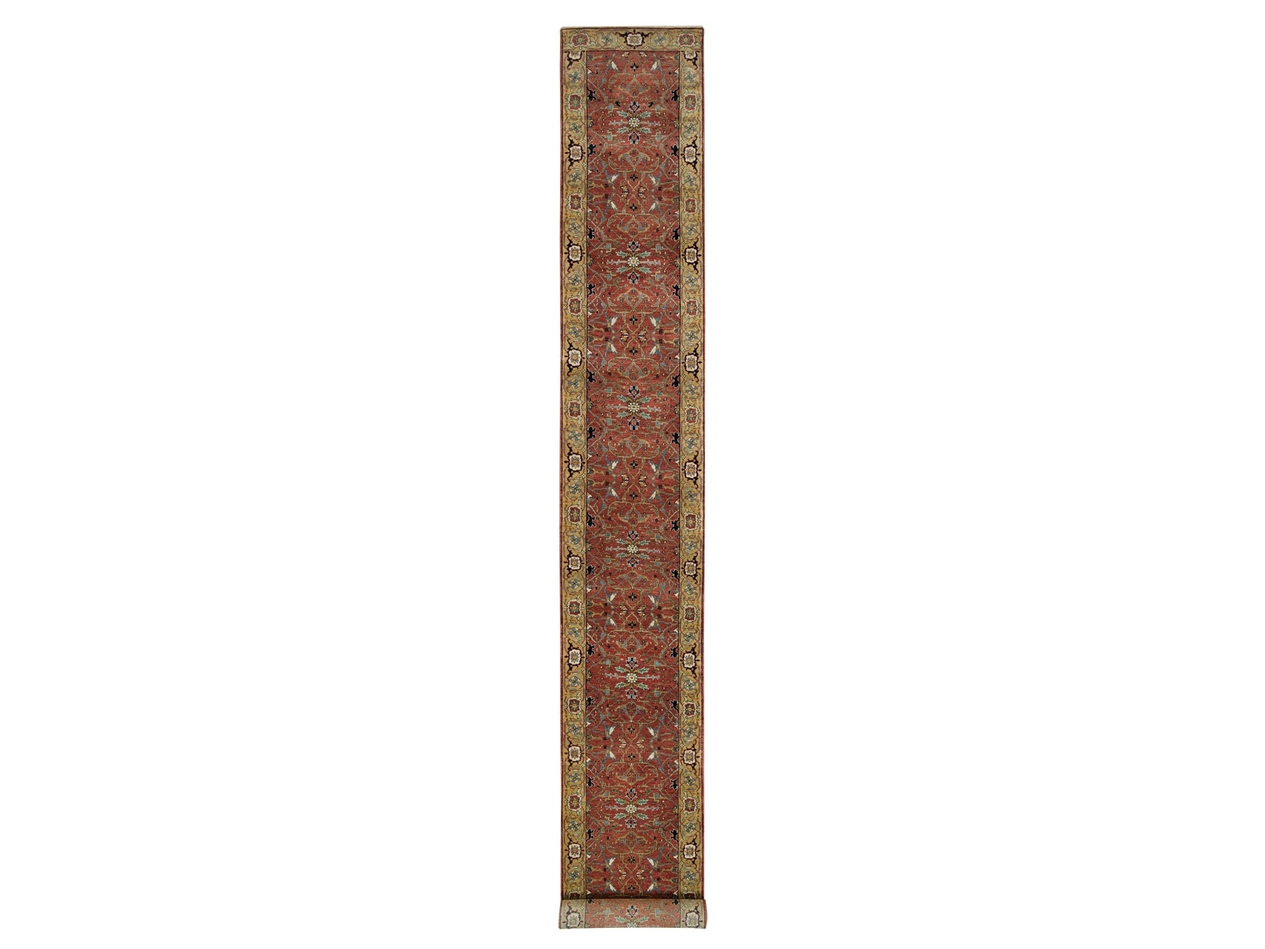 Heriz Heriz hand-knotted wool runner in Red & Gold, 2'6" x 20' — SKU O090093