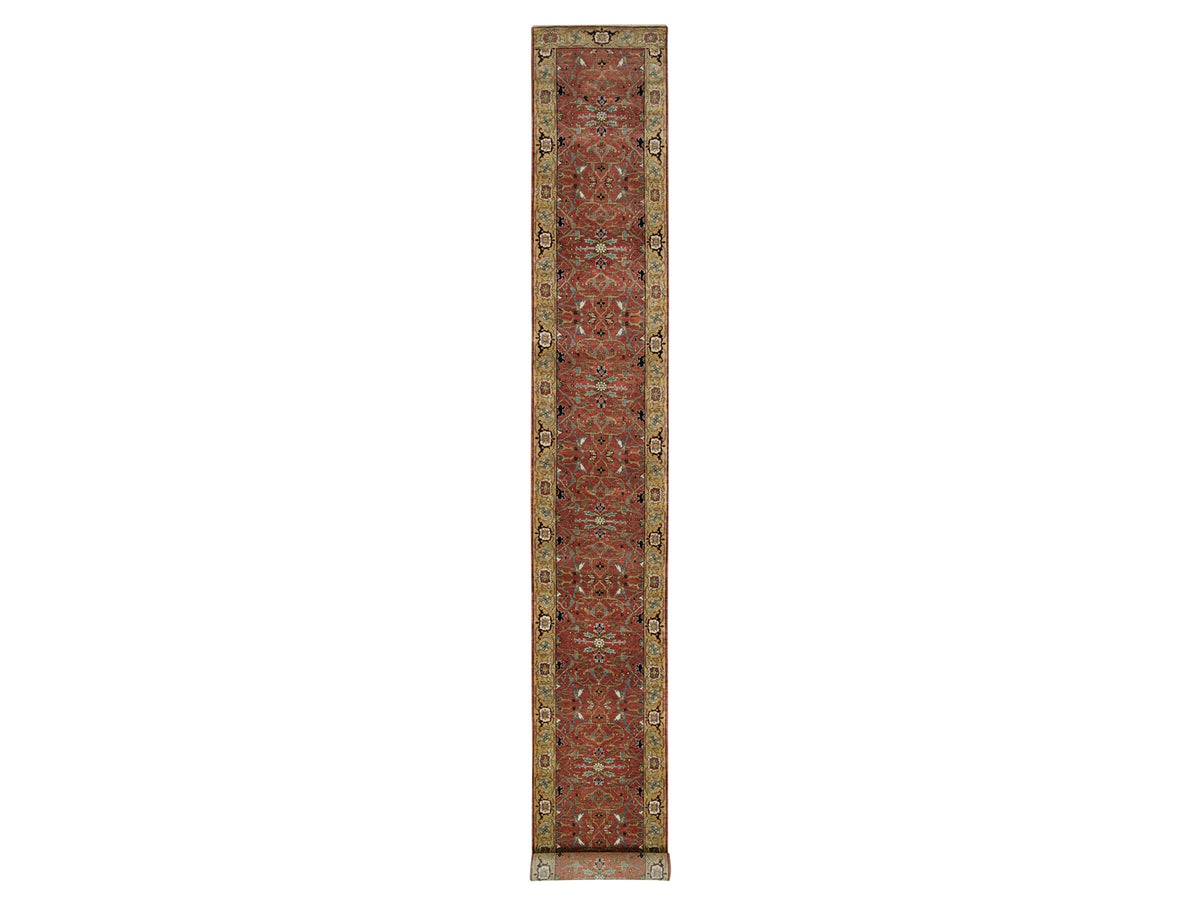 Heriz Heriz hand-knotted wool runner in Red & Gold, 2'6" x 20' — SKU O090093