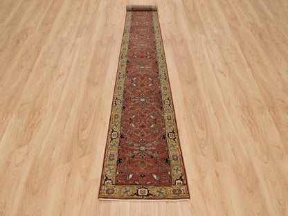 Heriz Heriz hand-knotted wool runner in Red & Gold, 2'6" x 20' — SKU O090093 (view 2)
