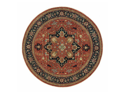Heriz Heriz hand-knotted wool rug in Red & Blue, 11'10" x 11'10" — SKU O090102