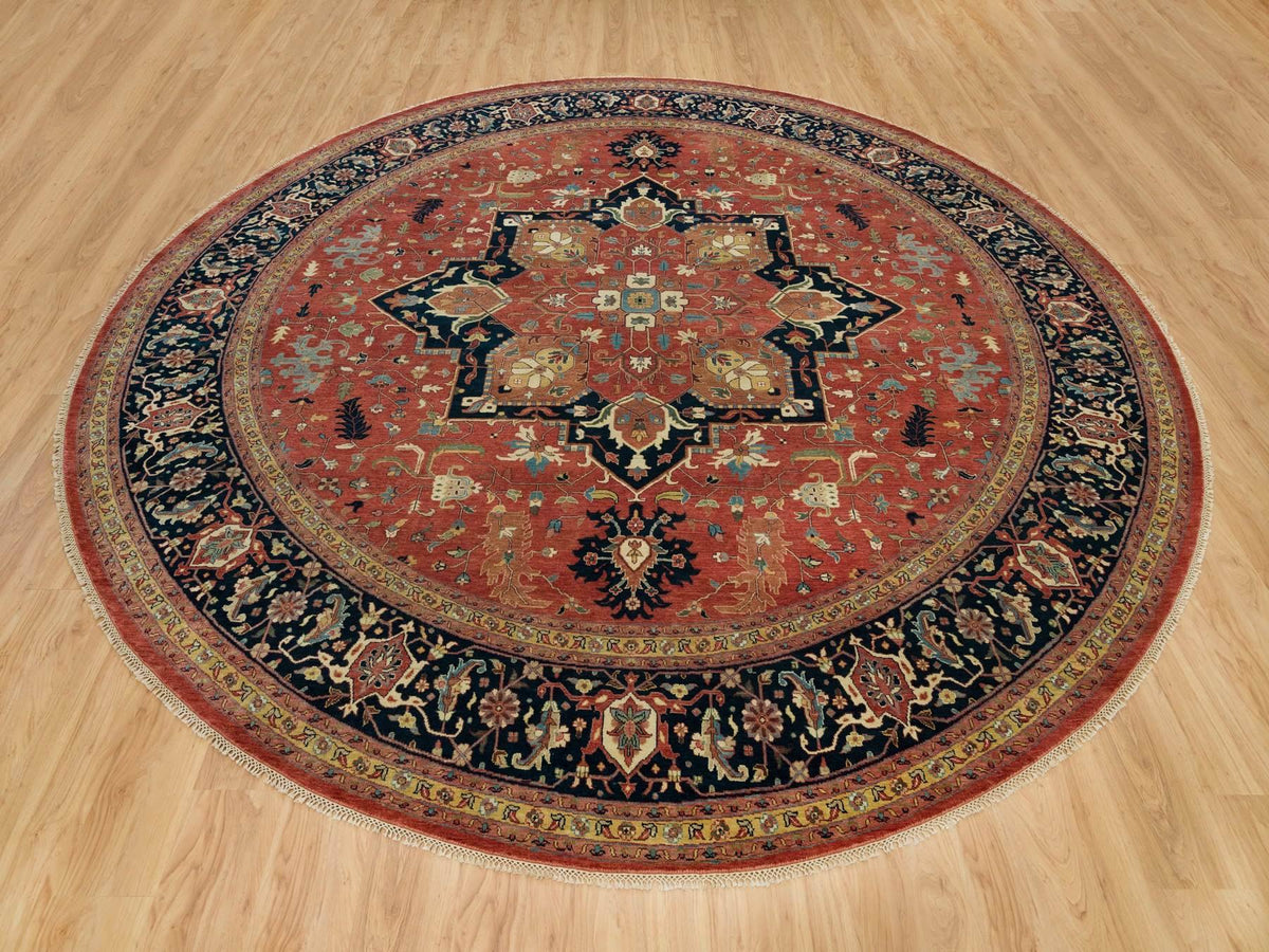 Heriz Heriz hand-knotted wool rug in Red & Blue, 11'10" x 11'10" — SKU O090102 (view 2)