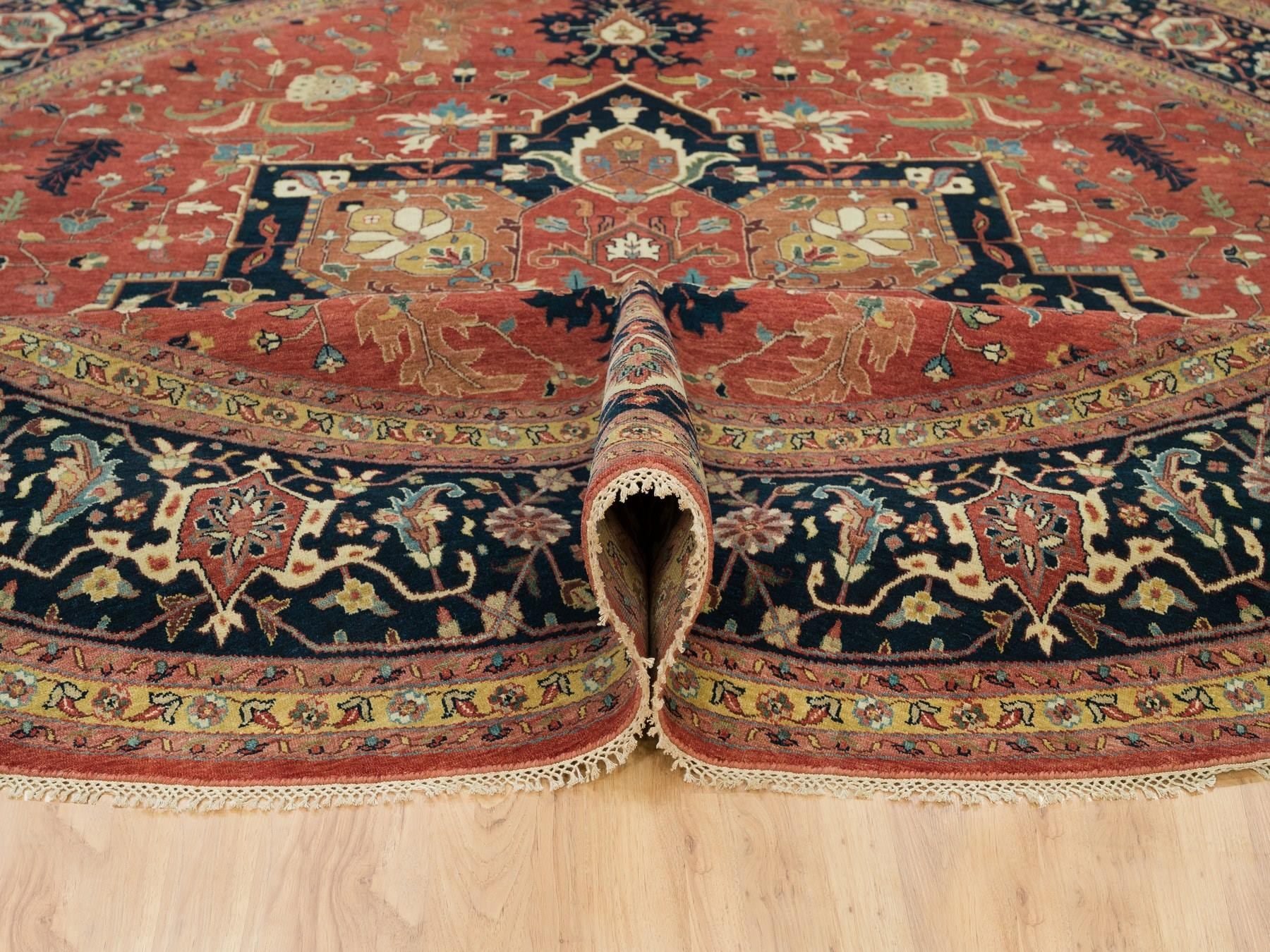 Heriz Heriz hand-knotted wool rug in Red & Blue, 11'10" x 11'10" — SKU O090102 (view 5)