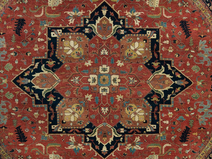 Heriz Heriz hand-knotted wool rug in Red & Blue, 11'10" x 11'10" — SKU O090102 (view 8)