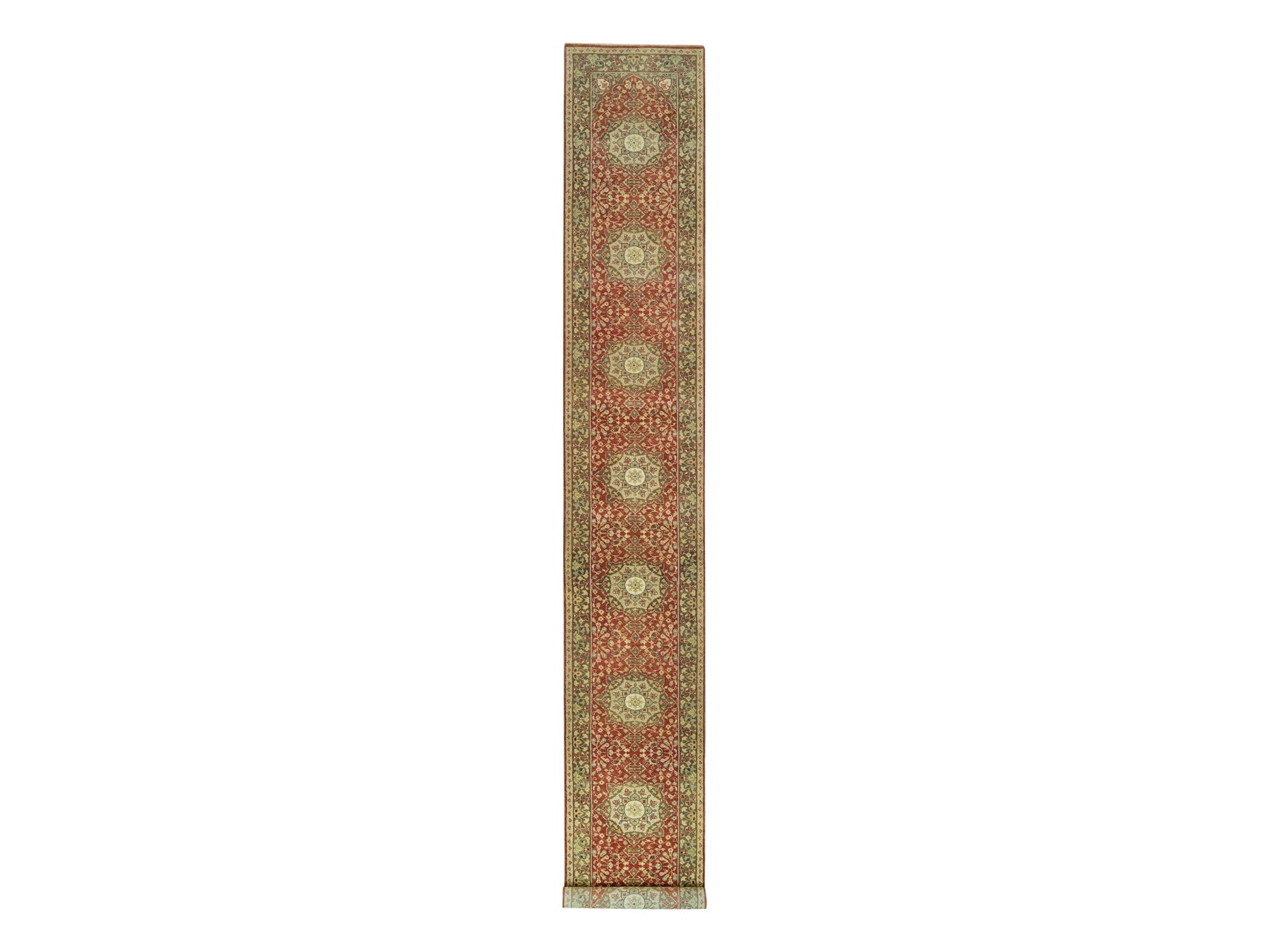 Tabriz Fine Oriental hand-knotted wool runner in Red & Brown, 2'7" x 18' — SKU O090107