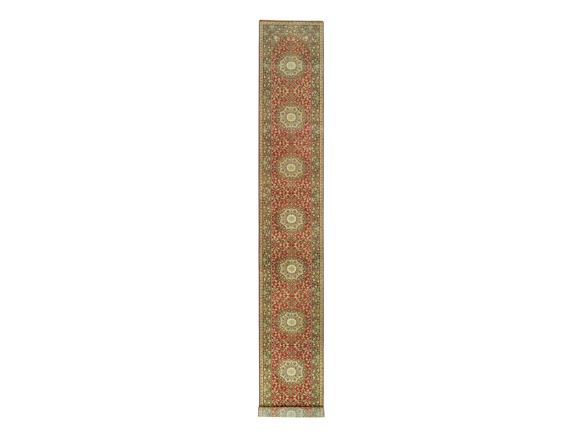 Tabriz Fine Oriental hand-knotted wool runner in Red & Brown, 2'7" x 18' — SKU O090107
