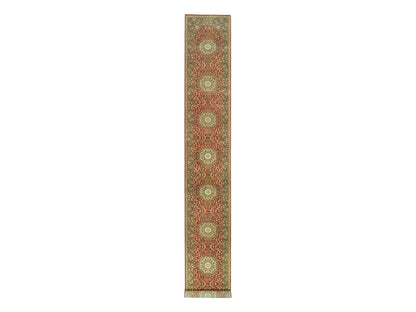 Tabriz Fine Oriental hand-knotted wool runner in Red & Brown, 2'7" x 18' — SKU O090107