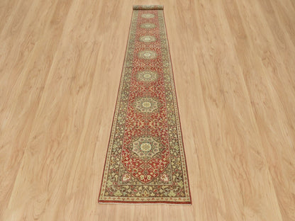 Tabriz Fine Oriental hand-knotted wool runner in Red & Brown, 2'7" x 18' — SKU O090107 (view 2)