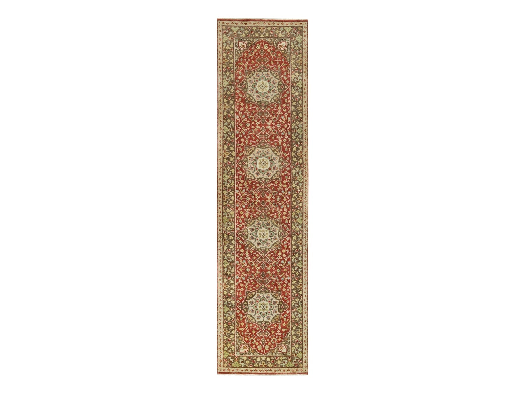 Tabriz Fine Oriental hand-knotted wool runner in Red & Brown, 2'6" x 10'1" — SKU O090113