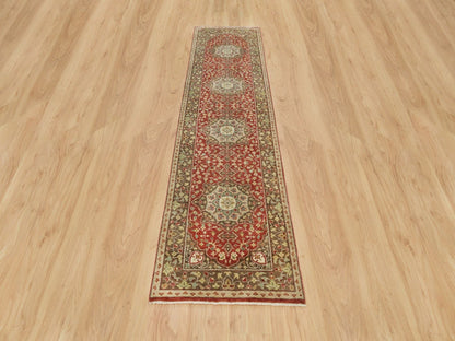 Tabriz Fine Oriental hand-knotted wool runner in Red & Brown, 2'6" x 10'1" — SKU O090113 (view 2)