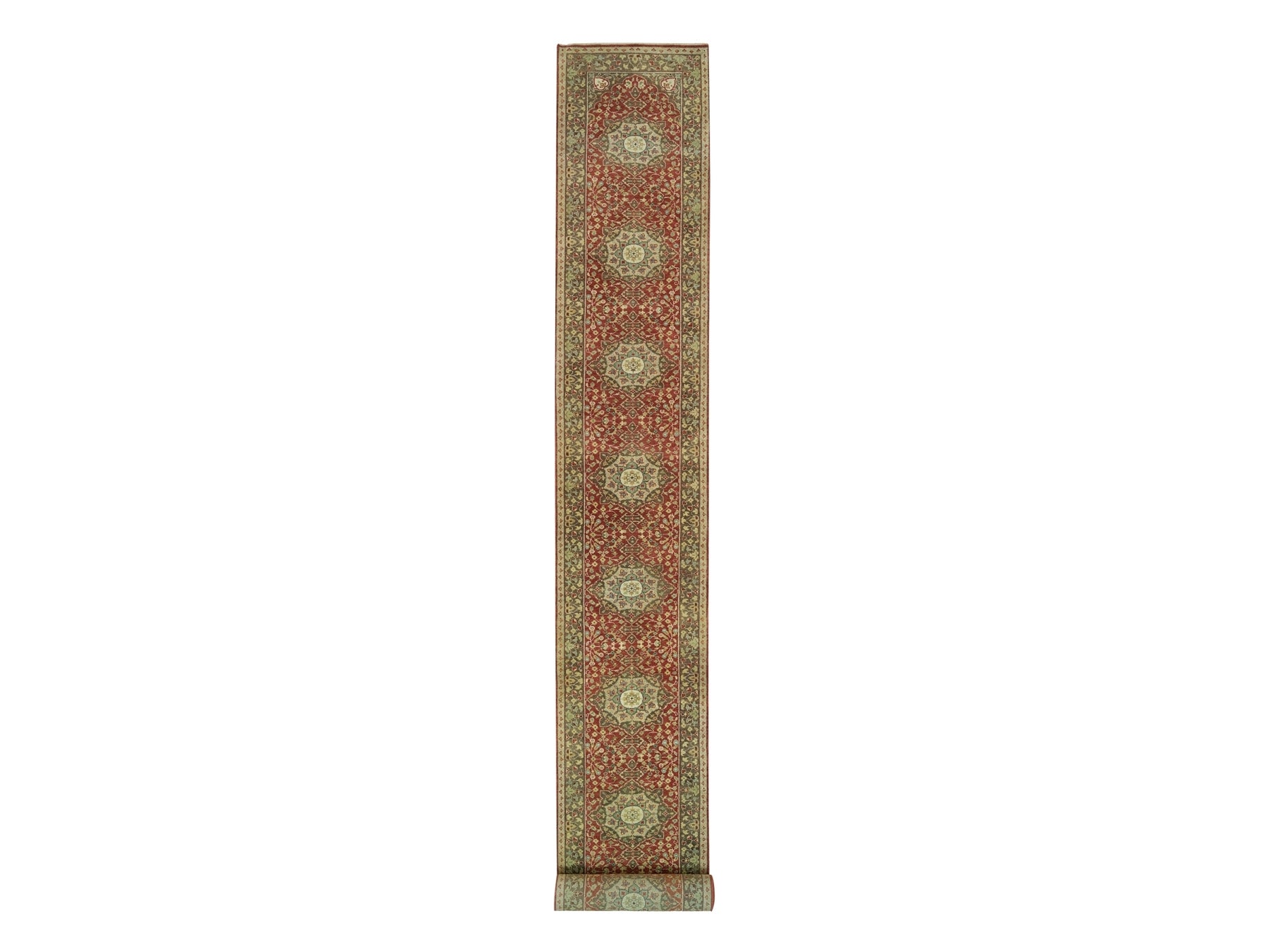 Tabriz Fine Oriental hand-knotted wool runner in Red & Brown, 2'7" x 22' — SKU O090116
