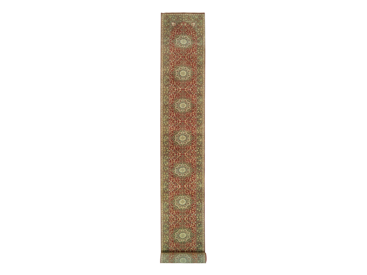 Tabriz Fine Oriental hand-knotted wool runner in Red & Brown, 2'7" x 22' — SKU O090116