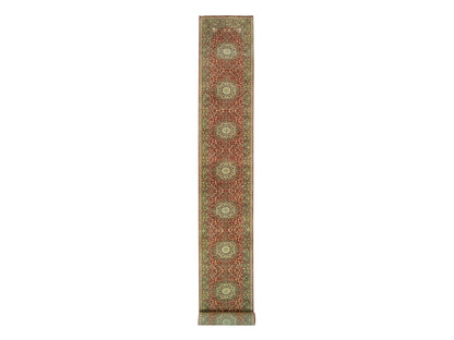 Tabriz Fine Oriental hand-knotted wool runner in Red & Brown, 2'7" x 22' — SKU O090116