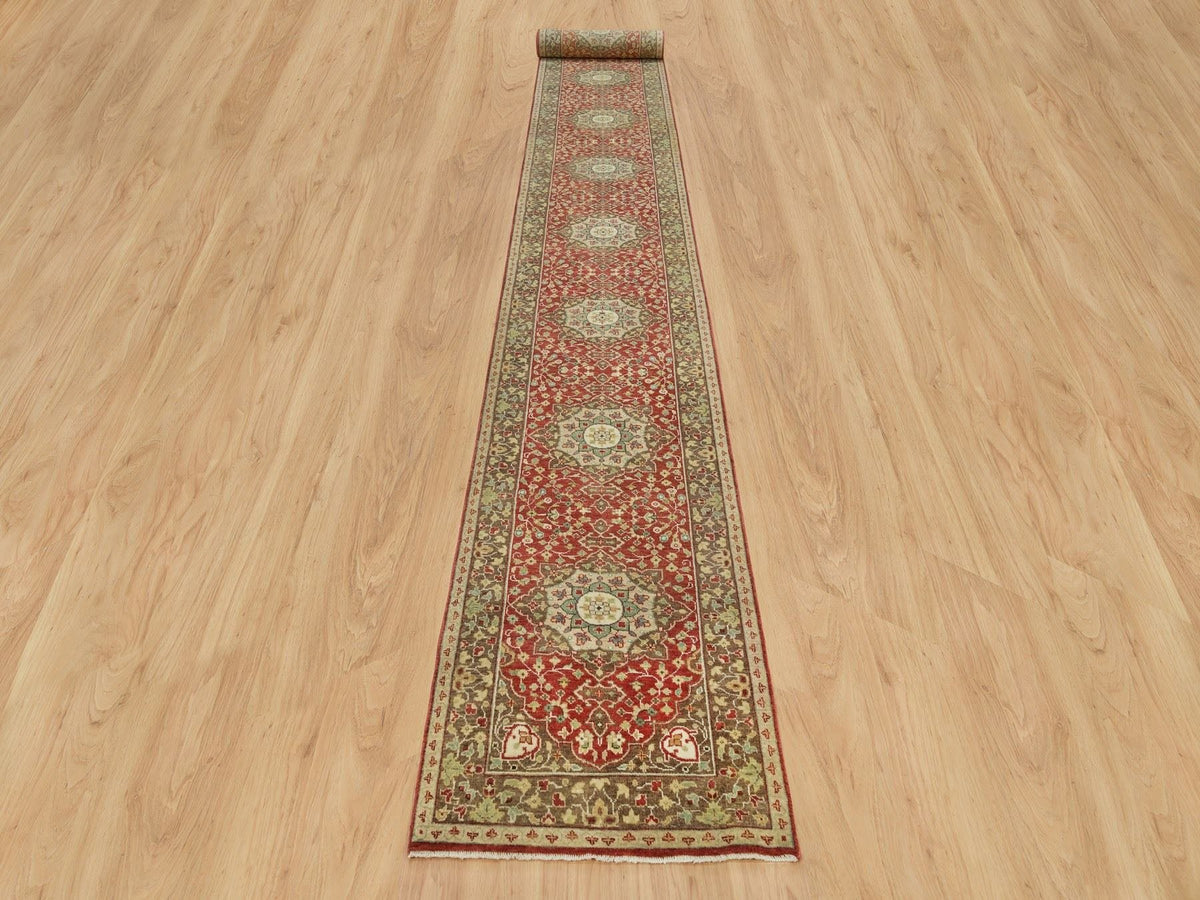 Tabriz Fine Oriental hand-knotted wool runner in Red & Brown, 2'7" x 22' — SKU O090116 (view 2)