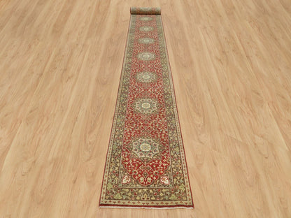 Tabriz Fine Oriental hand-knotted wool runner in Red & Brown, 2'7" x 22' — SKU O090116 (view 2)
