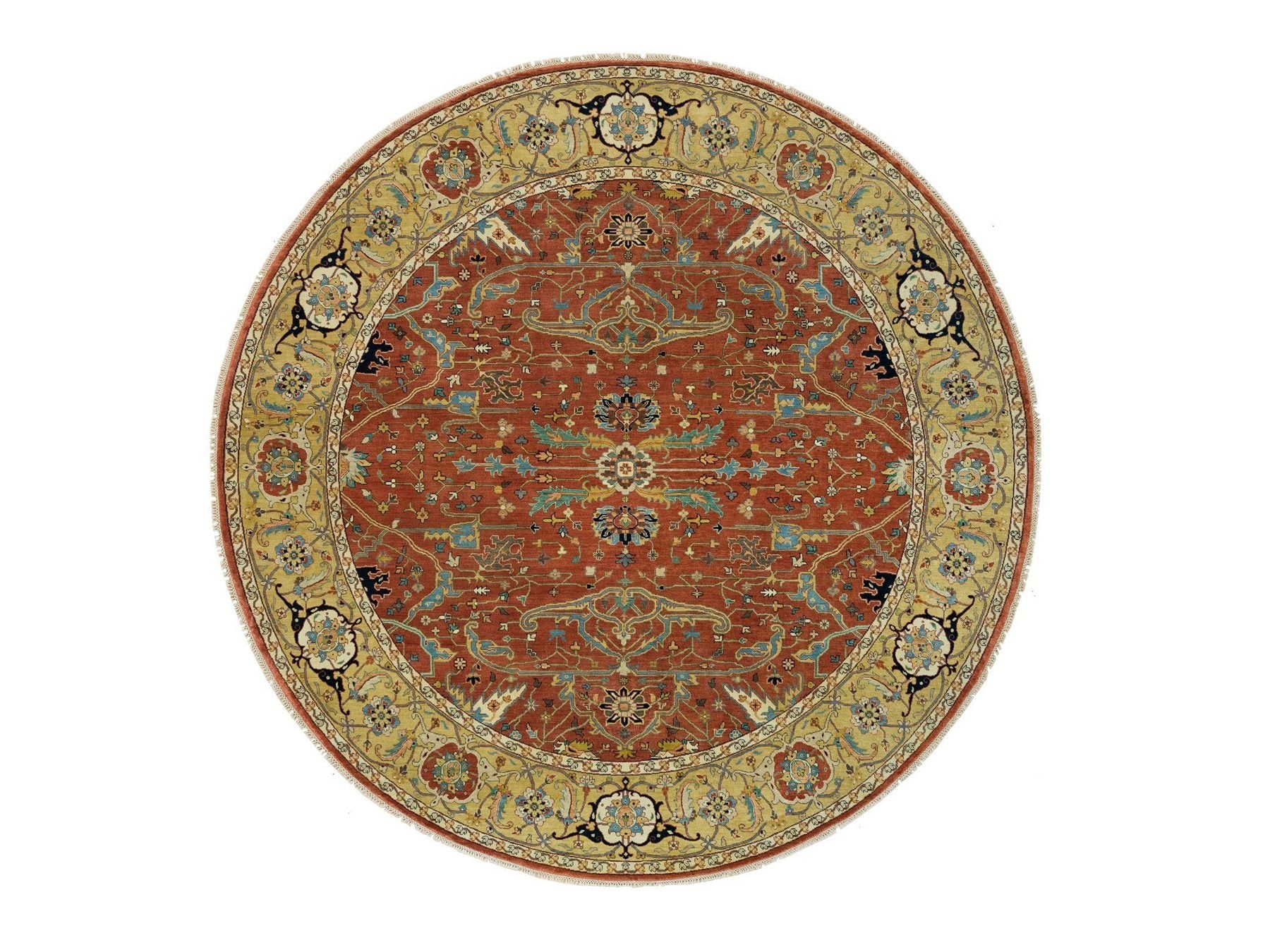 Heriz Heriz hand-knotted wool rug in Red & Gold, 10' x 10' — SKU O090117