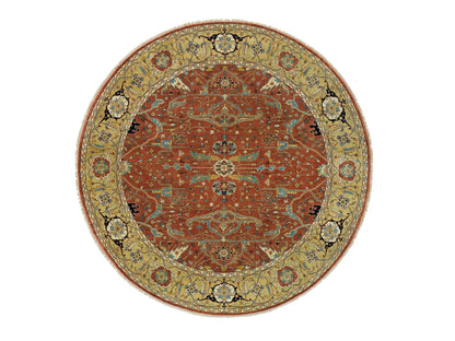 Heriz Heriz hand-knotted wool rug in Red & Gold, 10' x 10' — SKU O090117
