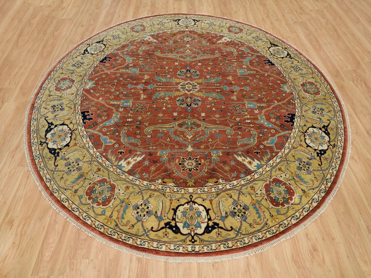 Heriz Heriz hand-knotted wool rug in Red & Gold, 10' x 10' — SKU O090117 (view 2)