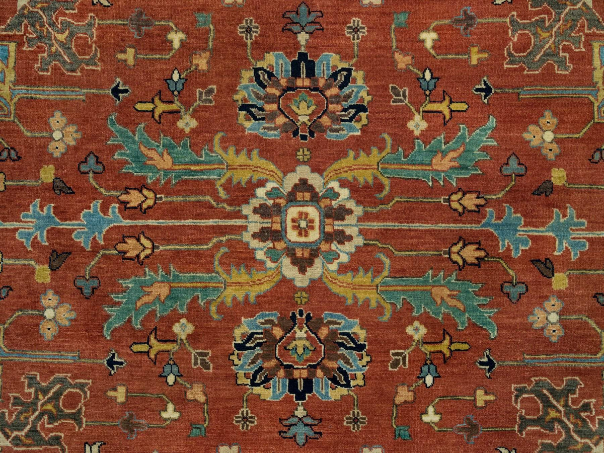 Heriz Heriz hand-knotted wool rug in Red & Gold, 10' x 10' — SKU O090117 (view 8)