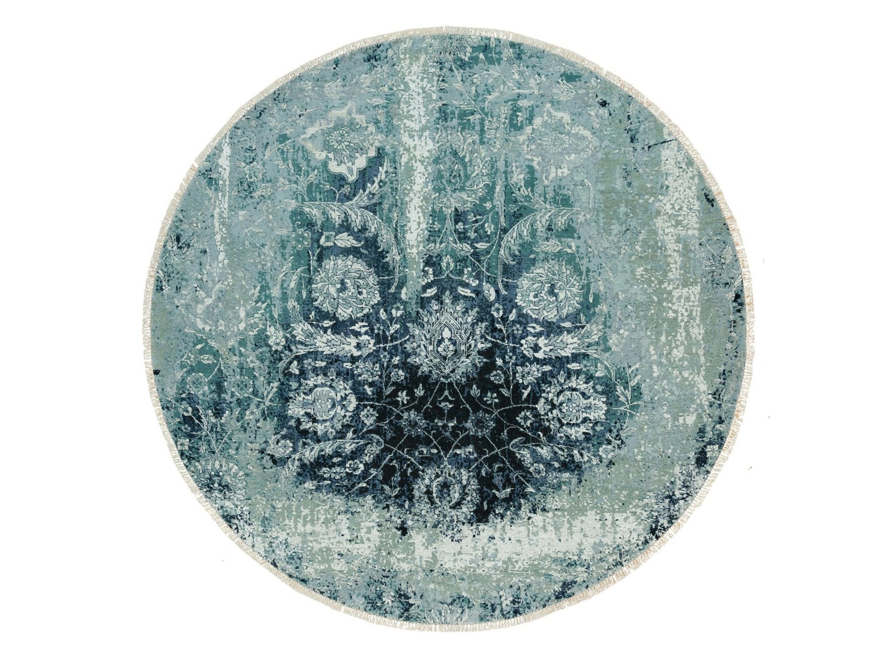 Tabriz Transitional hand-knotted wool/silk rug in Blue, 6'11" x 6'11" — SKU O090131