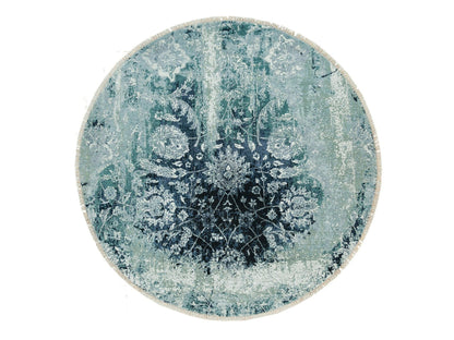 Blue 6'0" x 6'0" Transitional Hand knotted Wool/Silk Rug - Sku: O090132