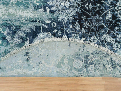 Blue 6'0" x 6'0" Transitional Hand knotted Wool/Silk Rug - Sku: O090132