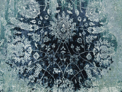 Blue 6'0" x 6'0" Transitional Hand knotted Wool/Silk Rug - Sku: O090132