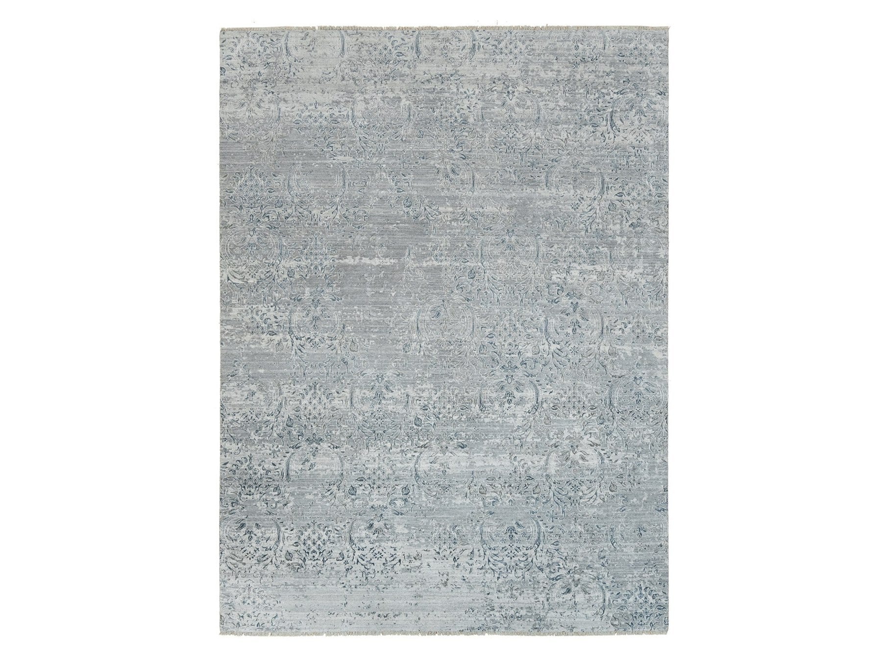 Transitional hand-knotted wool/plant based silk rug in Gray, 8'9" x 11'10" — SKU O090133