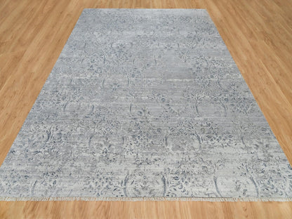 Grey 8'9" x 11'10" Transitional Hand knotted Wool/Silk Rug - Sku: O090133