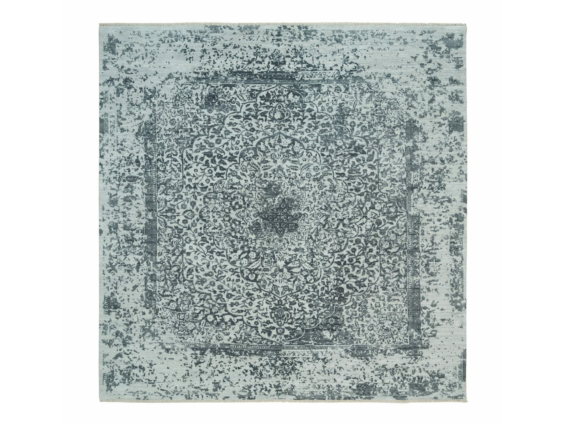 Transitional hand-knotted wool/silk rug in Gray, 9'10" x 10'1" — SKU O090134