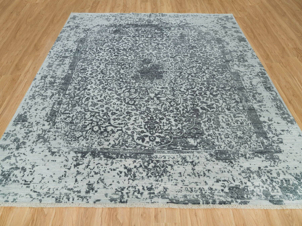 Transitional hand-knotted wool/silk rug in Gray, 9'10" x 10'1" — SKU O090134 (view 2)