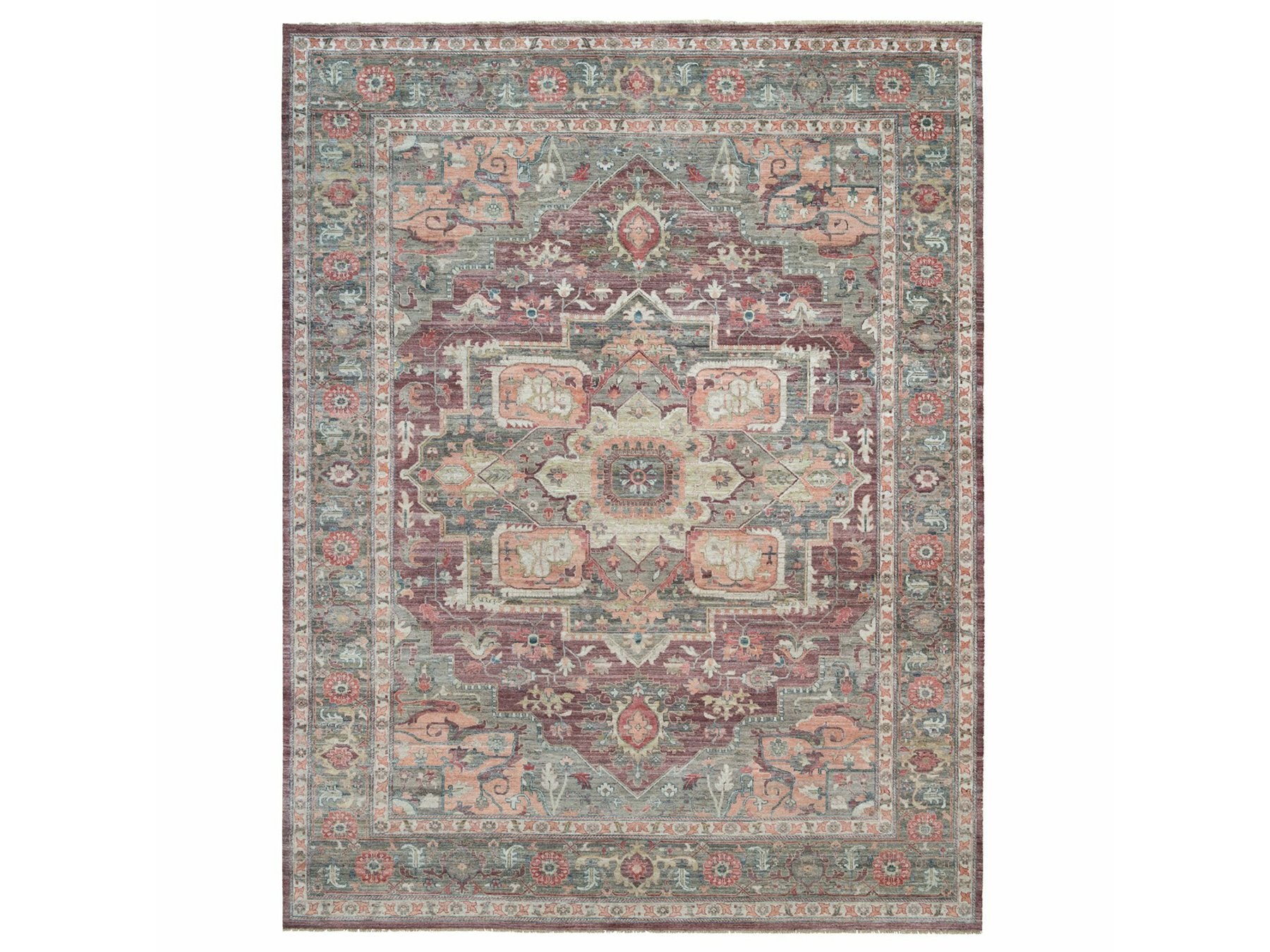 Heriz Tribal & Geometric hand-knotted wool rug in Red & Gray, 13'10" x 17'9" — SKU O090137