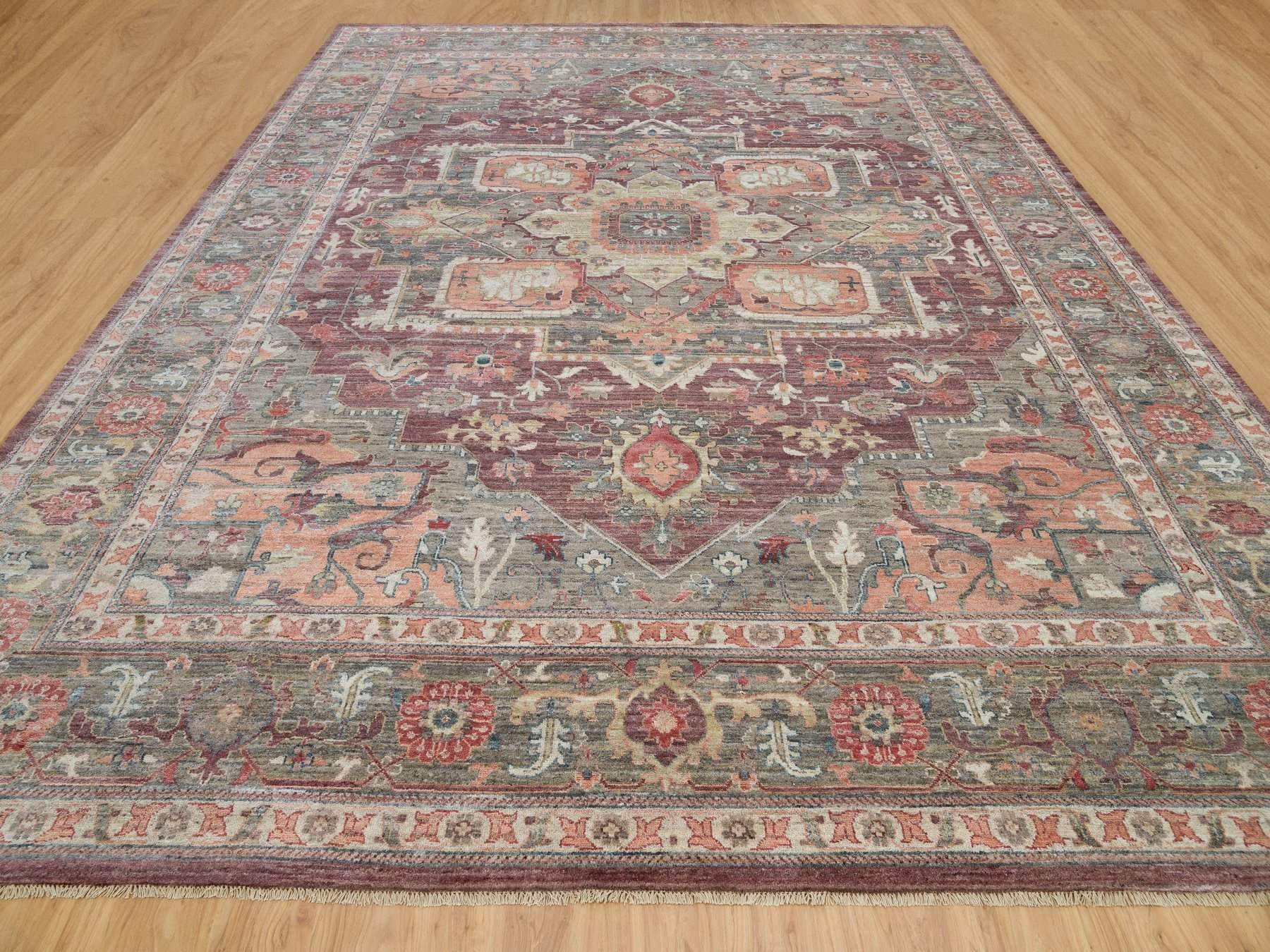 Heriz Tribal & Geometric hand-knotted wool rug in Red & Gray, 13'10" x 17'9" — SKU O090137 (view 2)