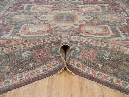 Red 13'10" x 17'9" Tribal Hand knotted Wool Rug - Sku: O090137