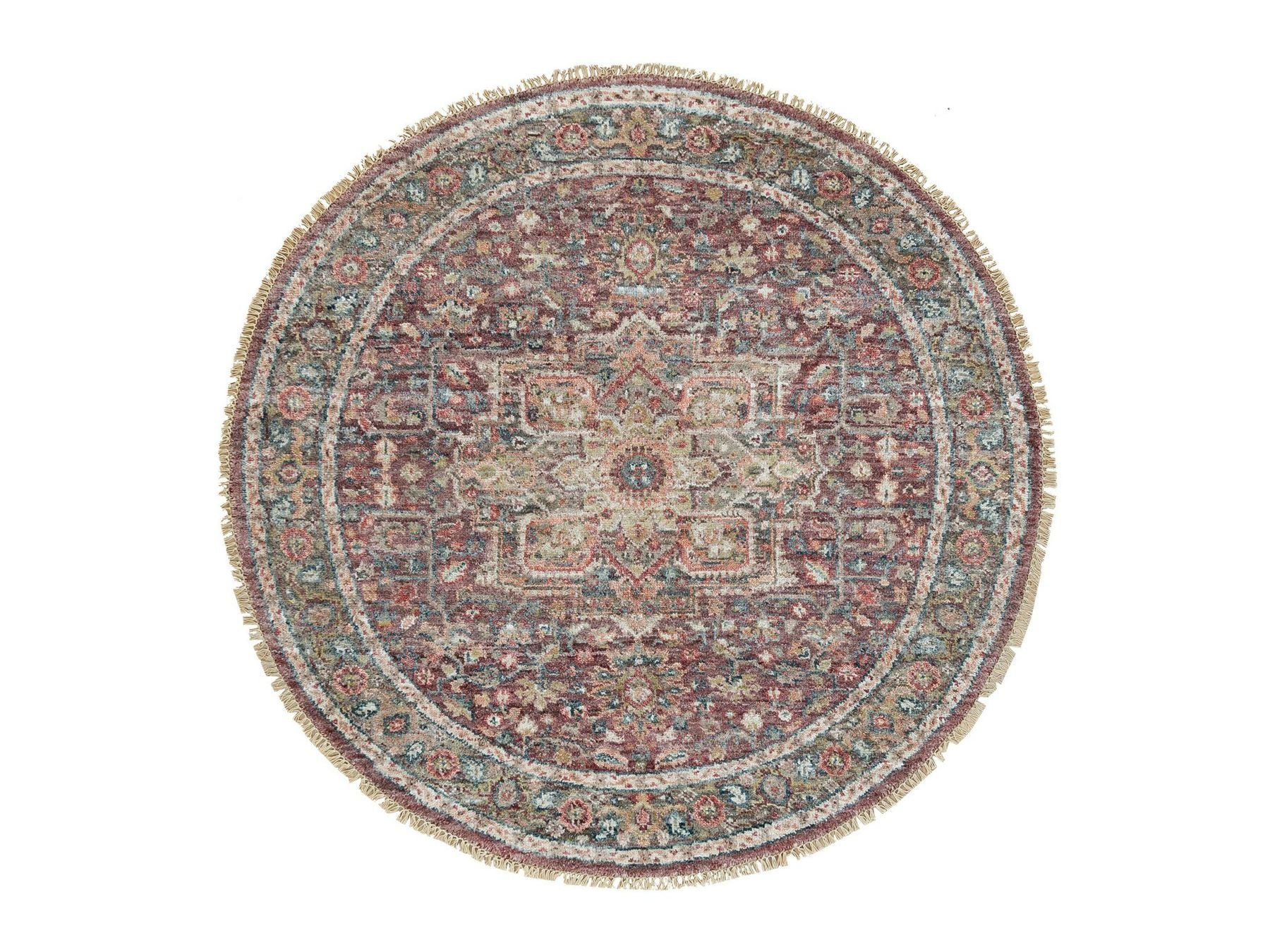 Heriz Tribal & Geometric hand-knotted wool rug in Red & Gray, 5' x 5' — SKU O090142