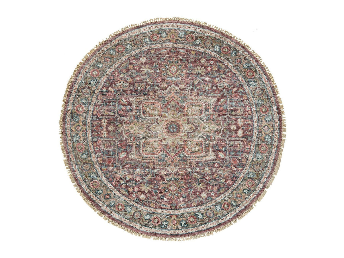 Heriz Tribal & Geometric hand-knotted wool rug in Red & Gray, 5' x 5' — SKU O090142