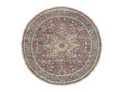 Heriz Tribal & Geometric hand-knotted wool rug in Red & Gray, 5' x 5' — SKU O090142