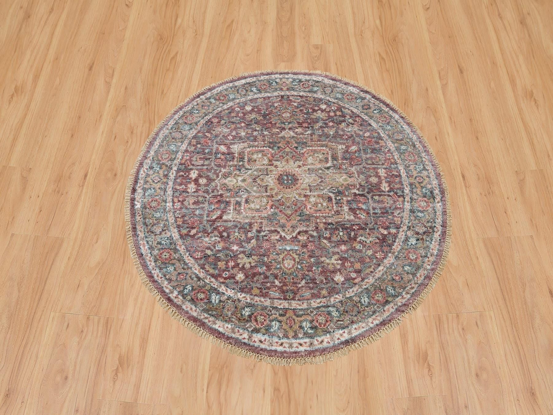 Heriz Tribal & Geometric hand-knotted wool rug in Red & Gray, 5' x 5' — SKU O090142 (view 2)