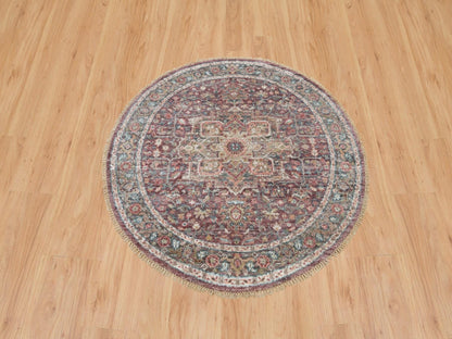 Heriz Tribal & Geometric hand-knotted wool rug in Red & Gray, 5' x 5' — SKU O090142 (view 2)